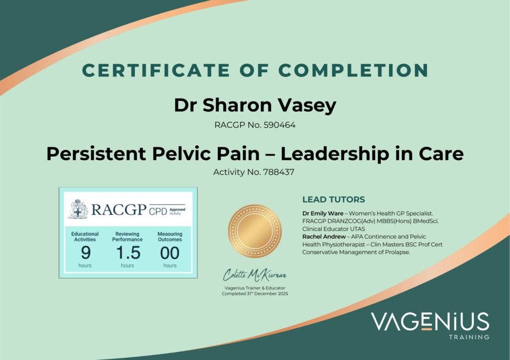 dr sharon vasey persistent pelvic pain certificate
