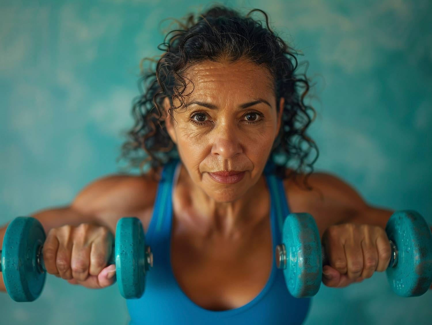 fit middle aged woman training indoors