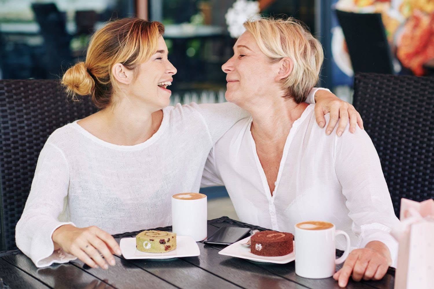 mother and daughter in coffeeshop
