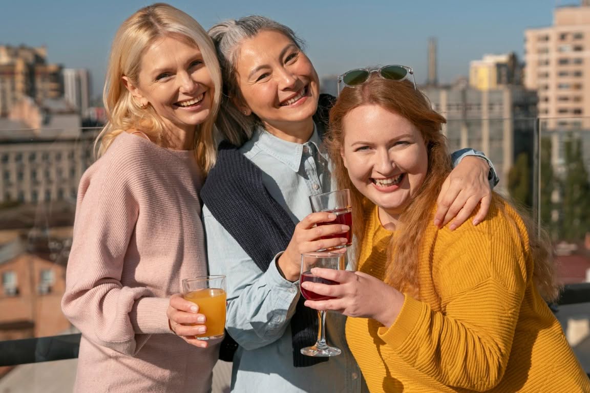 middle age friends having fun